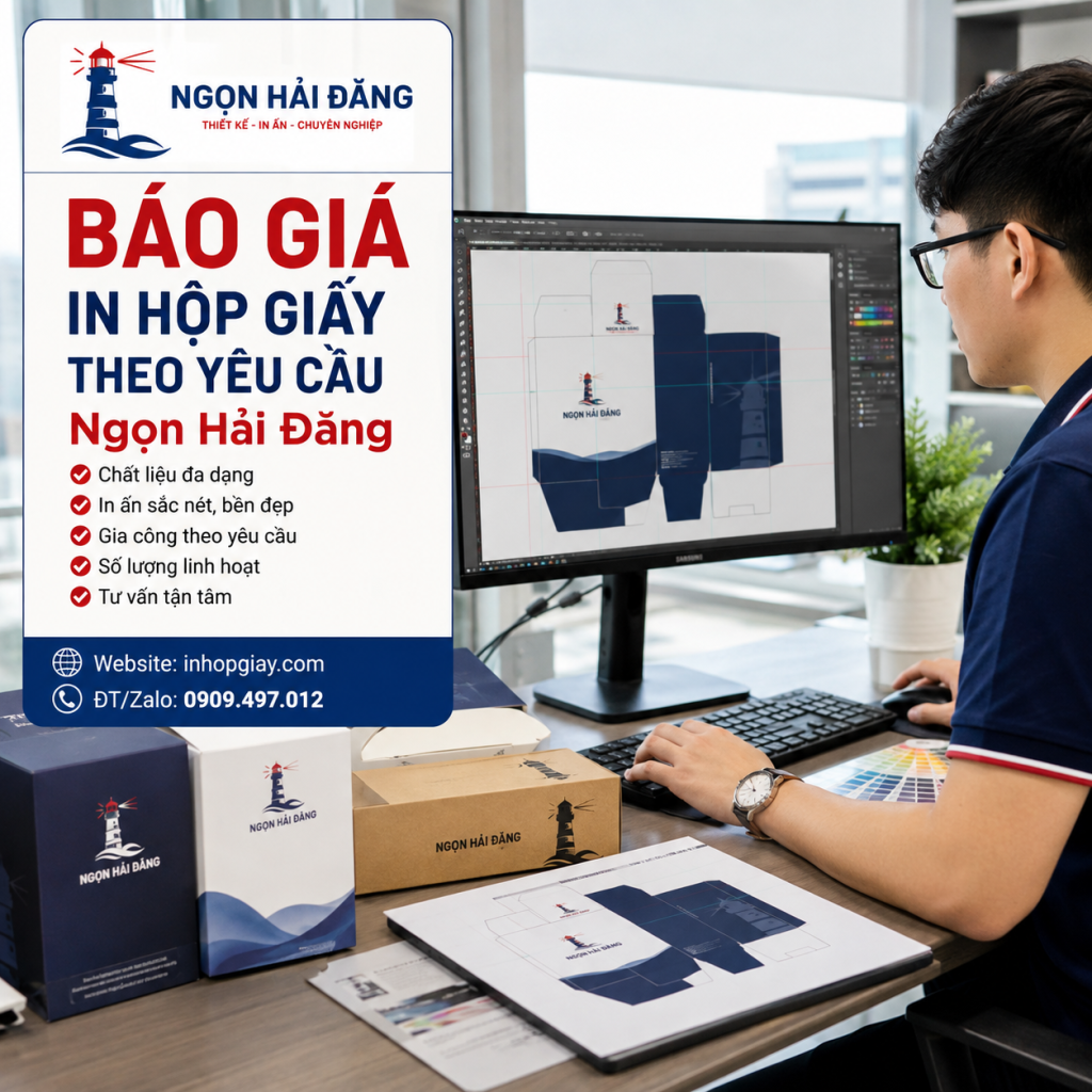 báo giá in hộp giấy theo yêu cầu Ngọn Hải Đăng