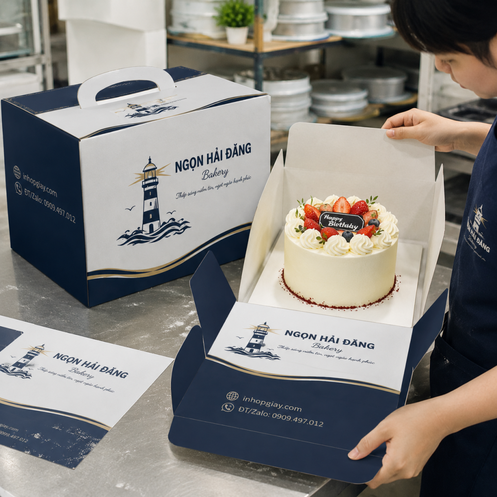 hộp giấy đựng bánh kem Ngọn Hải Đăng