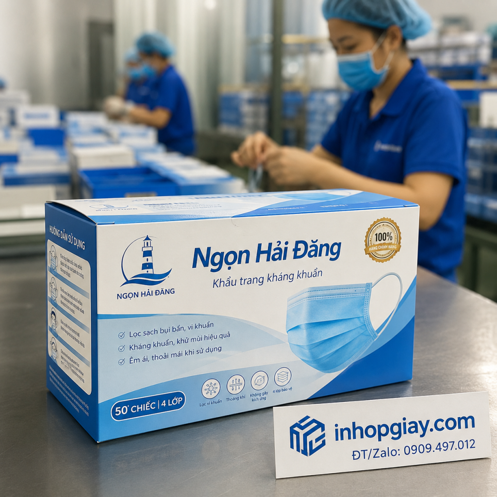 in hộp giấy đựng khẩu trang Ngọn Hải Đăng