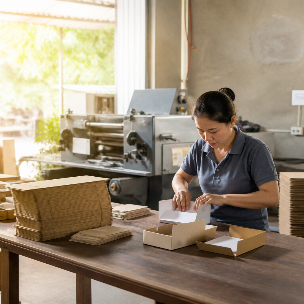 Quy trình sản xuất mẫu hộp bánh kẹo từ khâu in đến gia công hoàn thiện tại xưởng