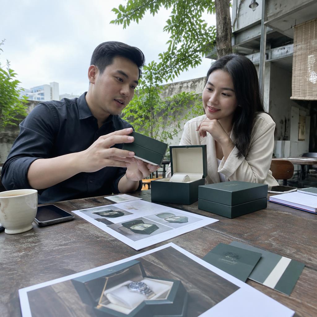 Những yếu tố thiết kế nào tạo nên sự sang trọng cho hộp giấy đựng đồng hồ?