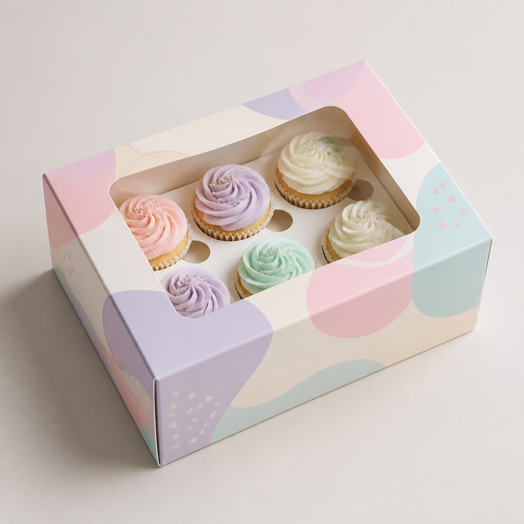 Hộp đựng bánh cupcake đẹp 2026 với tone màu pastel dịu nhẹ