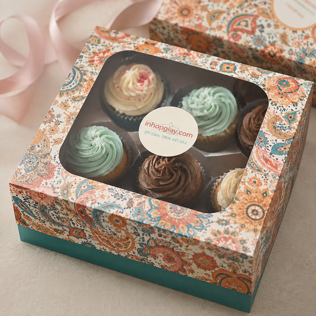 Hộp Cupcake Hoa Văn Bohemian Đầy Màu Sắc