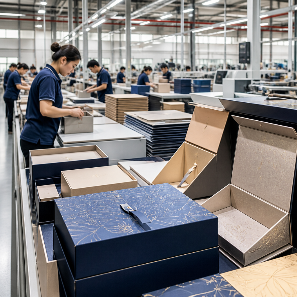 Đội ngũ của chúng tôi đang kiểm tra chất lượng hộp quà tặng được in theo yêu cầu.
